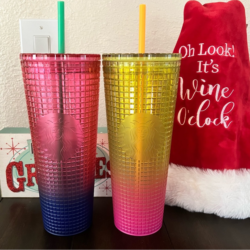 Watermelon and Pink Lemonade Starbucks ombré grid tumblers